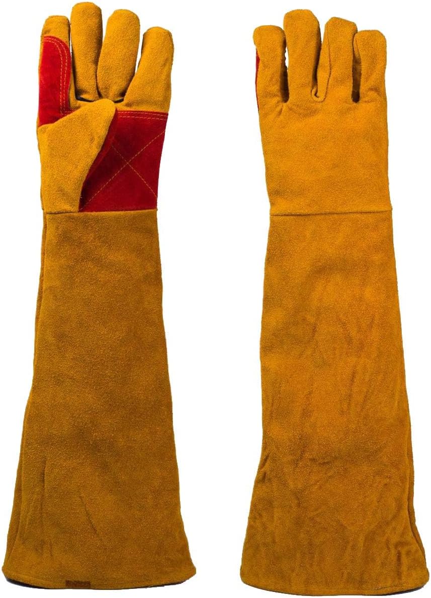 Eyourlife 1 Pack Leather Welding Gloves 23.62" Extra Long Sleeves, Cut-Proof Labor Gloves, Thicken Extreme Heat Resistant Working Protect Gloves, Fireplace/Gardening Gloves