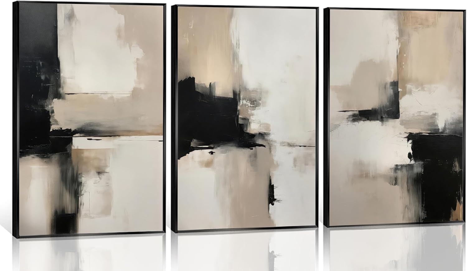 lianyibo 3PC Beige Abstract Wall Art Large Modern Minimalist Posters Prints Black Brown Neutral Paintings for Living Room Decor(60x90cmx3/Frameless)