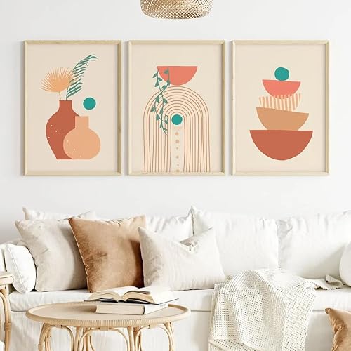 WBYZAC Botanical Posters-Boho Abstract Geometry Line Rainbow Vase Palm Leaf Wall Art Print Canvas Painting Poster Modern Living Room Kitchen Home Decoration-60 * 80cm*3PCS (No Frame)