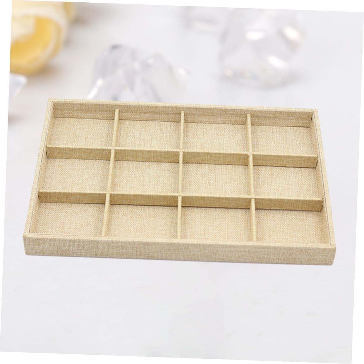 Burlap Jewelry Display Tray 12 Grid Sections Ring and Necklace Holder for Store Showcase Multi-Purpose Organizer for Jewelry Storage