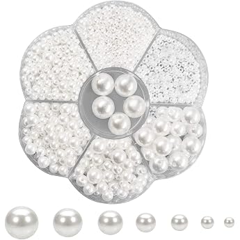 White Faux Pearls - 1150 Pieces Round Beads 3/4/5/6/8/10/12 mm DIY Craft Set for Necklaces Bracelets Earrings and Rings