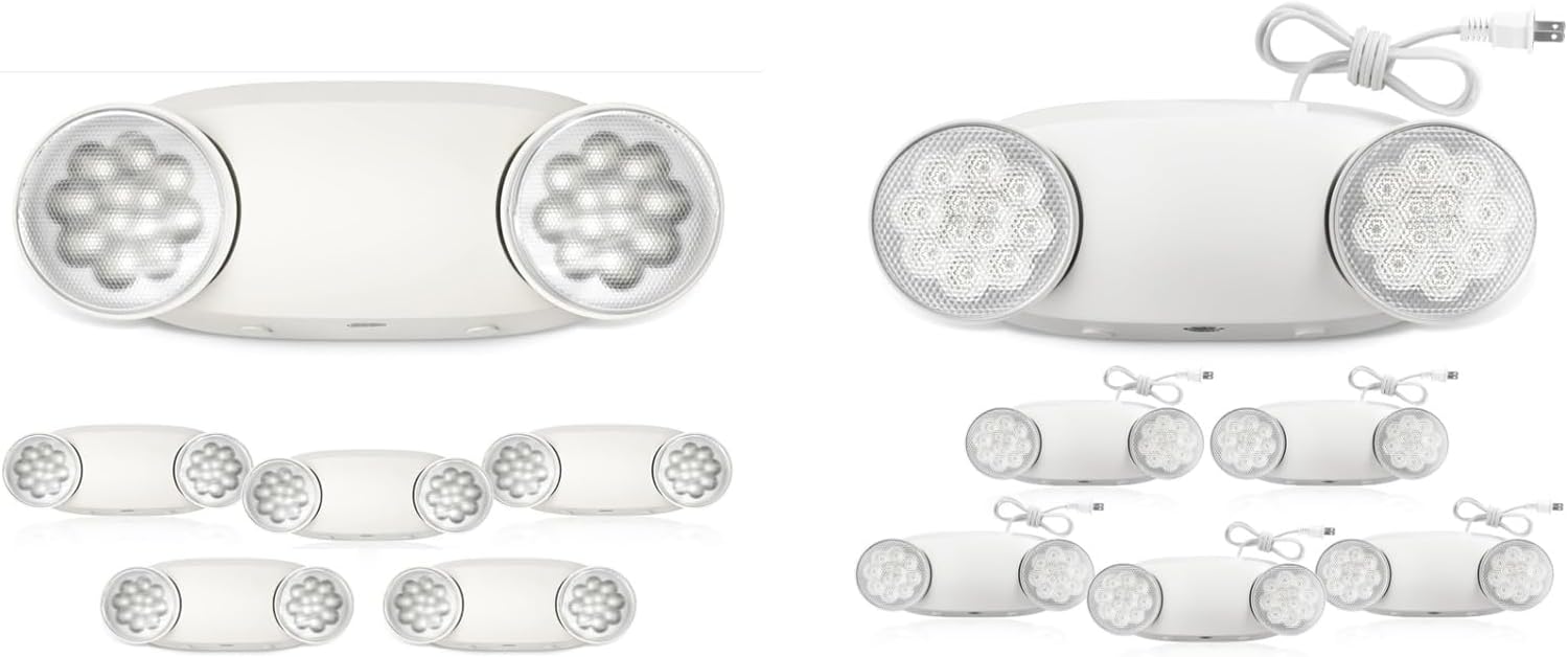 FREELICHT 6 Pack Emergency Lights for Business, Hard Wired, 6 Pack Emergency Lights with Battery Backup with Plug