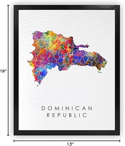Miniatura 10 de Dignovel Studios 13 x 19 sin marco, mapa de República Dominicana, nación caribeña, patria, patria, mapa del mundo, acuarela, arte impreso, póster