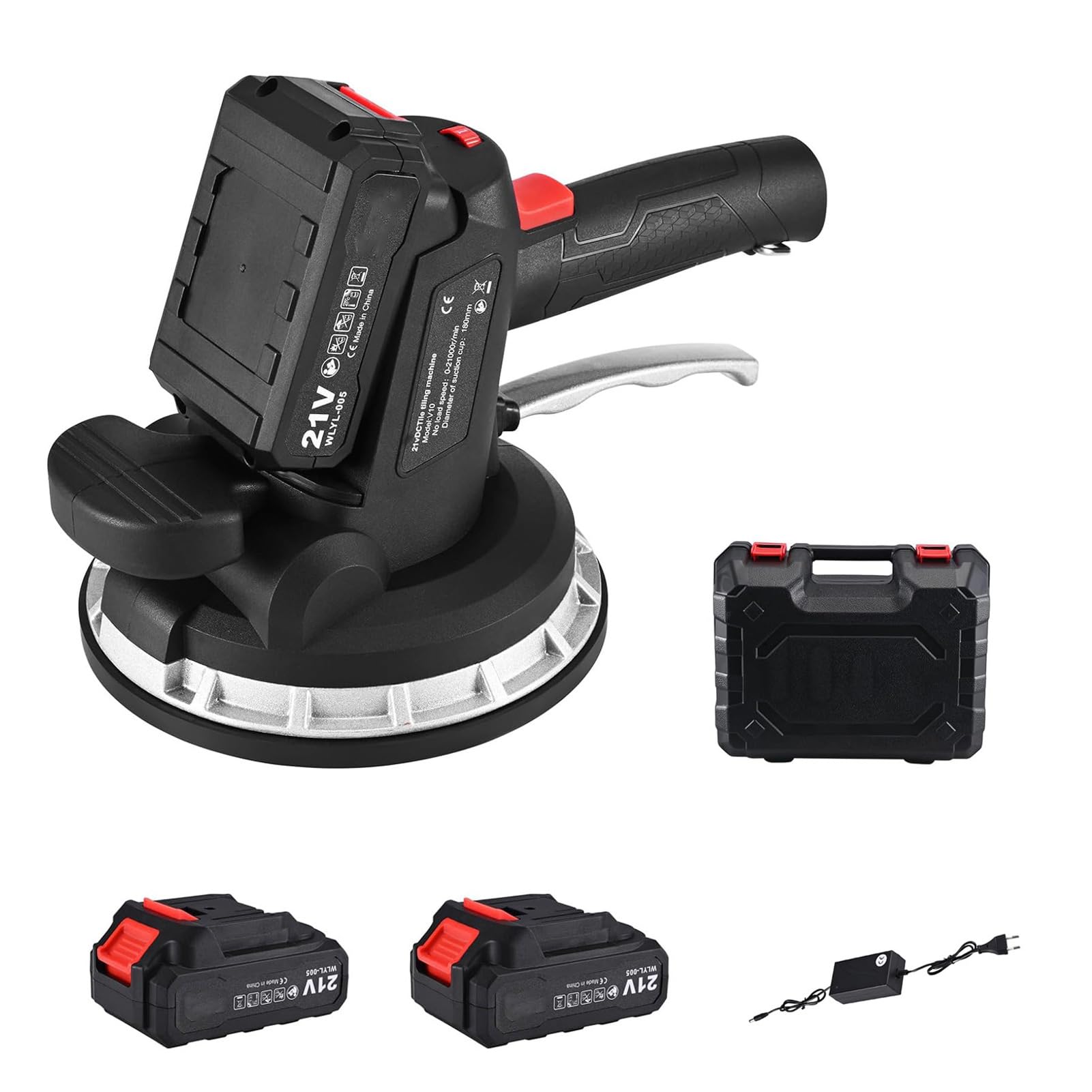 Machine Vibrante Carrelage électrique: 6 Vitesses Réglable Capacité de Charge Élevée Vibreur de Carrelage avec Ventouse Puissante de 18 cm Outils Utilitaires pour la Maison (2*Battery)