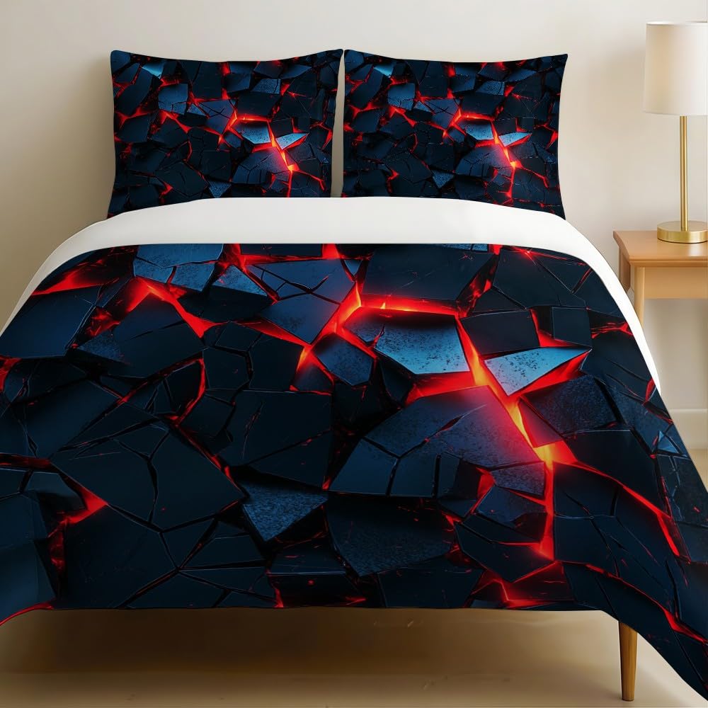 Housse de couette 200x200 cm infroissable bleu foncé motif abstrait 3D