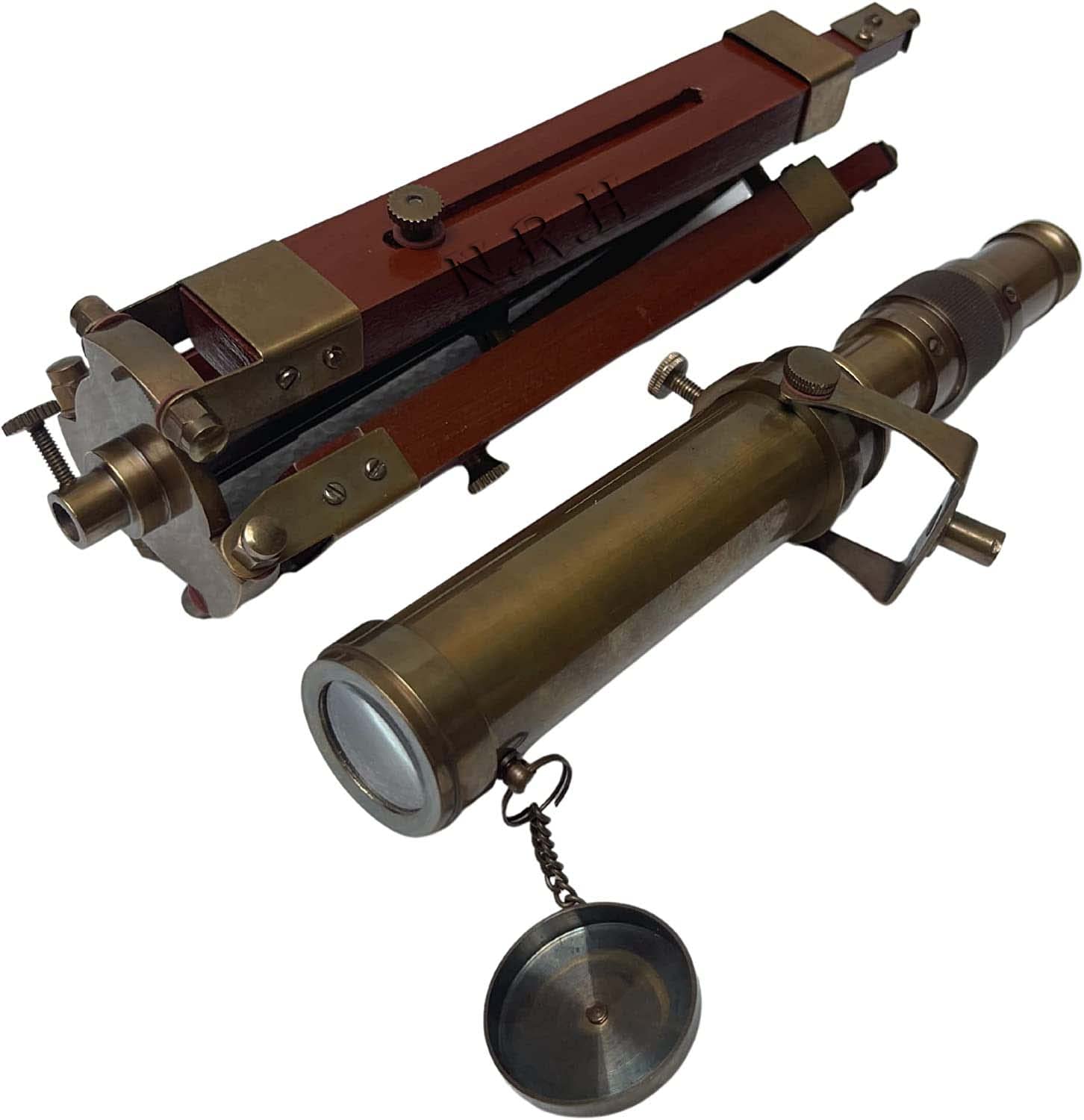 Telescopio de trípode de latón marino antiguo de 10 pulgadas con soporte de trípode ajustable