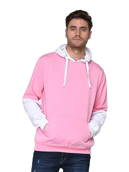 SXV Solid COLOURBLOCKED Sweatshirt Hoodie for Men & Women (Pink.White)