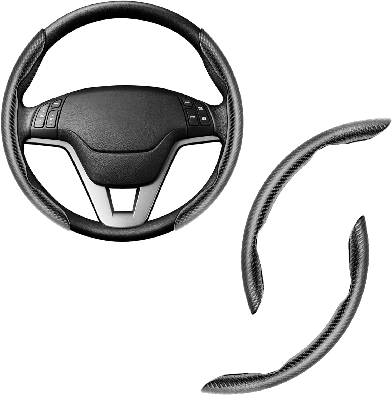 Amiss Car Carbon Fiber Anti-Skid Steering Wheel Cover, Segmented Steering Wheel Protector, Butterfly Steering Wheel Cover, Universal 99% Car Wheel Cover Protector, Car Interior Accessories (Black)