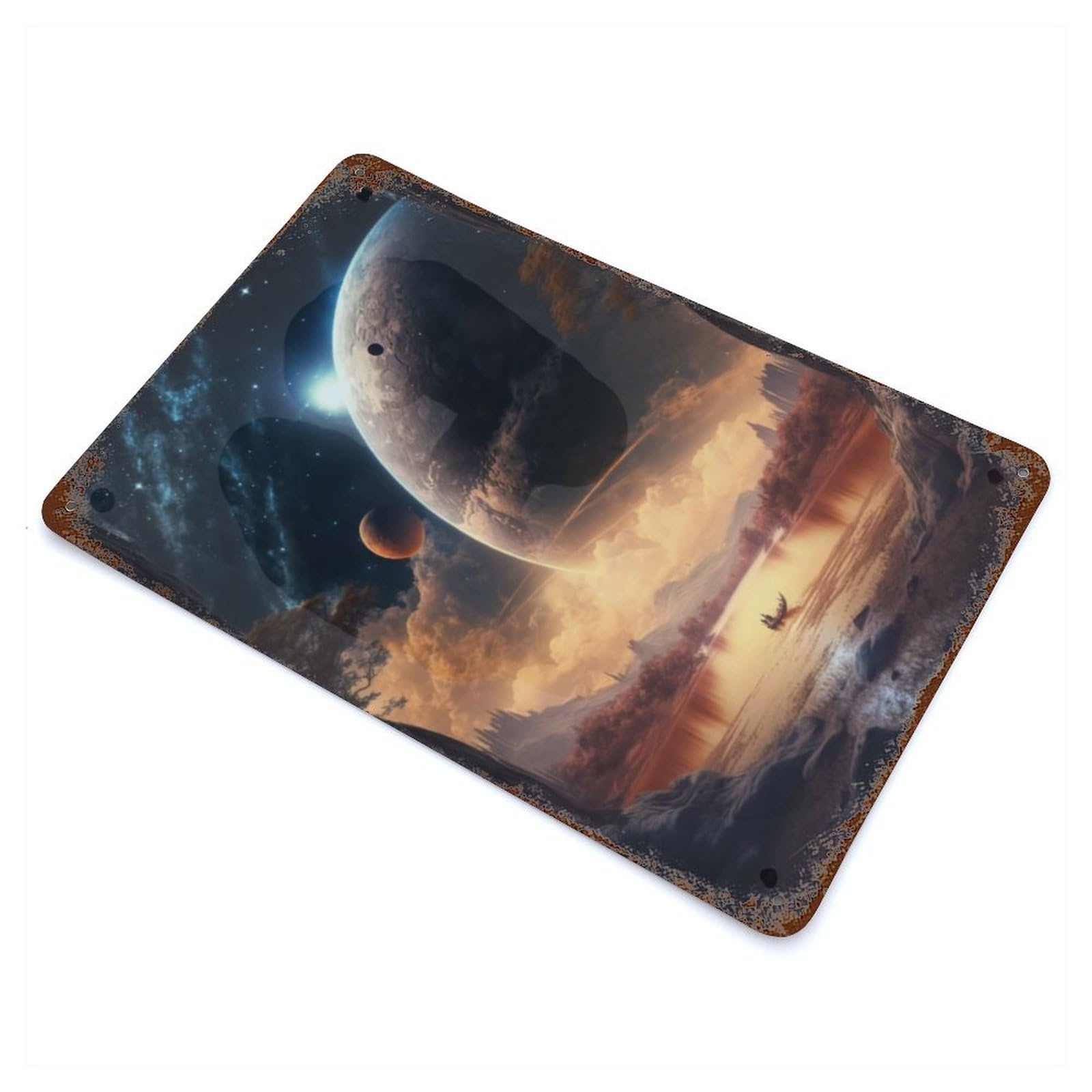 Exoplanet Hyperion Terra 11.8"x7.9" Retro Metal Sign, Industrial Home Decor for Office, Studio And Wall Decor