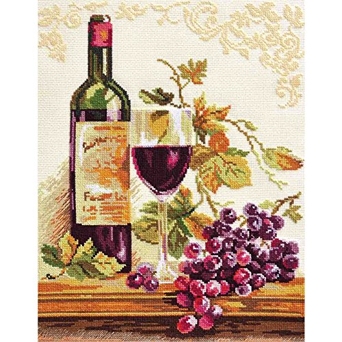 Moohue Needlework Counted Cross Stitch Kit Beginner Red Wine and Wine Glass Handwork Embroidery Pattern DMC Cross Stitch Kits 14CT Cross Stitch Fabric Needles Wall Art (Red Wine and Wine Glass)
