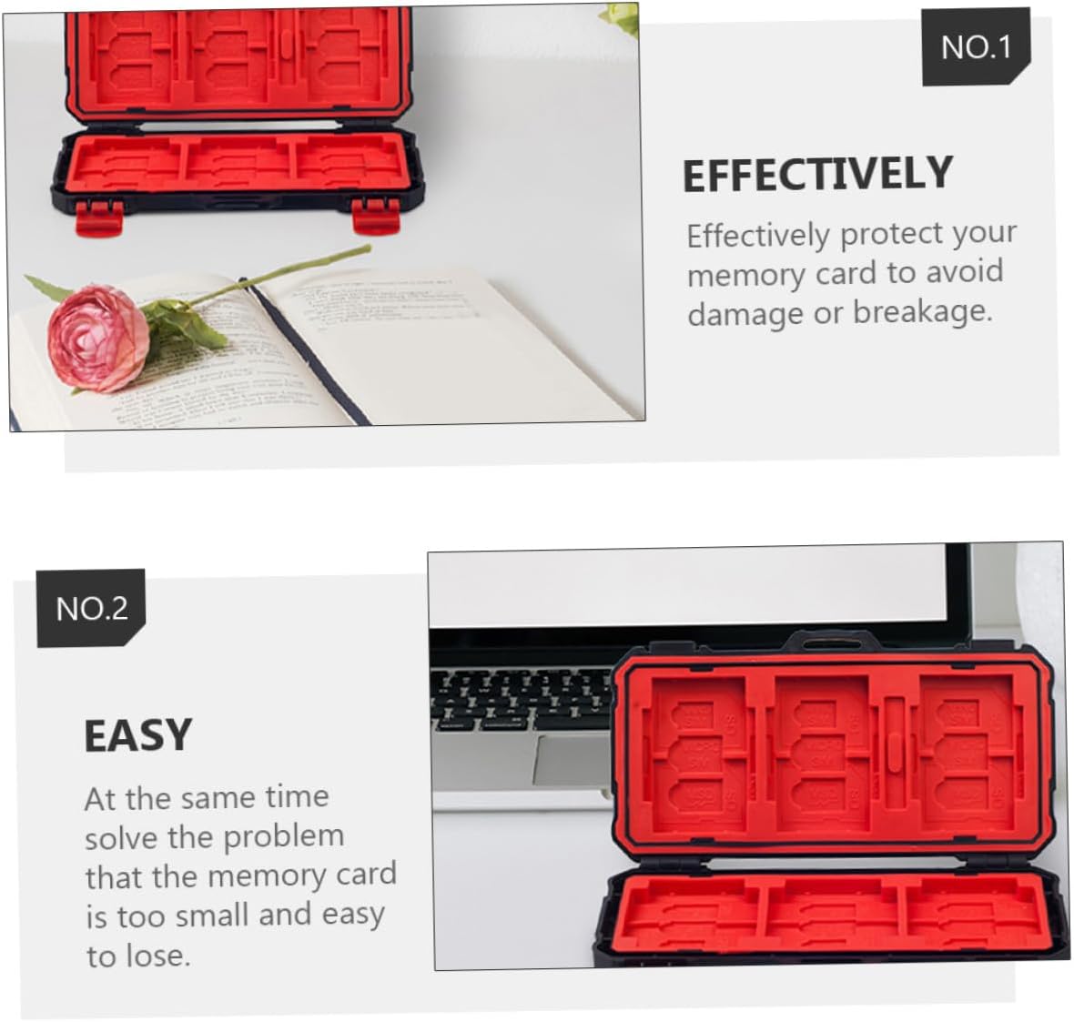 Memory Card Storage Case Holder, ABS Protective Box, Red