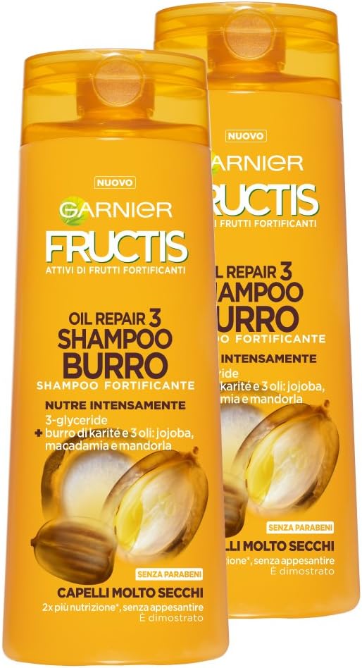 Garnier Fructis Shampoo Oil Repair 3 Butter for Very Dry Hair, Crespi, Off to Base of Shea Butter, 250 ml – 3 Packs of 2 Units