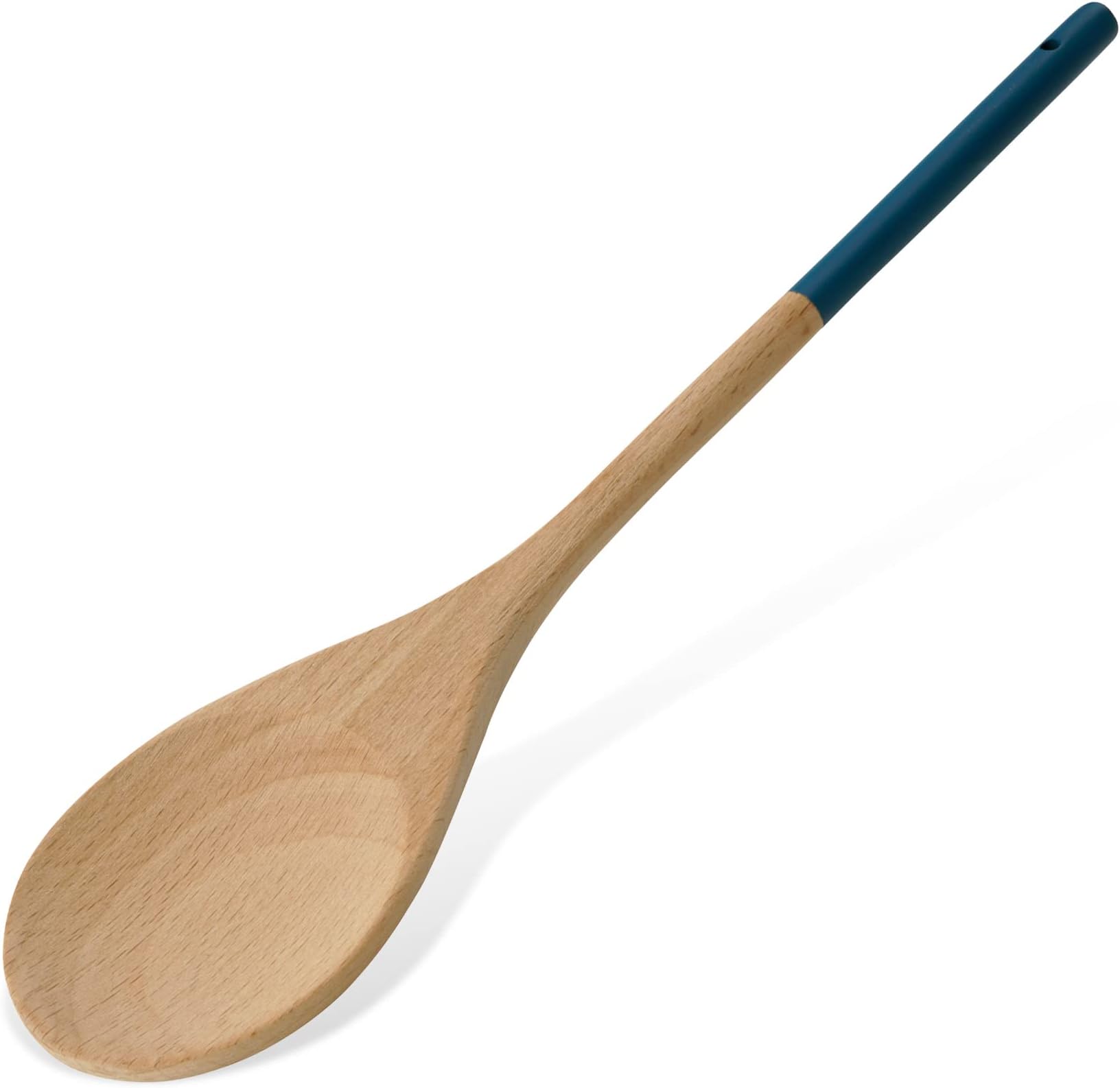 Tasty Wooden Serving Spoon, Blue Handle, for Cooking & Serving Food, Wooden Utensil, 30 x 6.5 cm, Light Brown & Blue