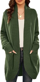 Cardigan for Women Long Sleeve Knit Sweater Curved Hem Open Front Cardigan Sweaters with 2 Pockets