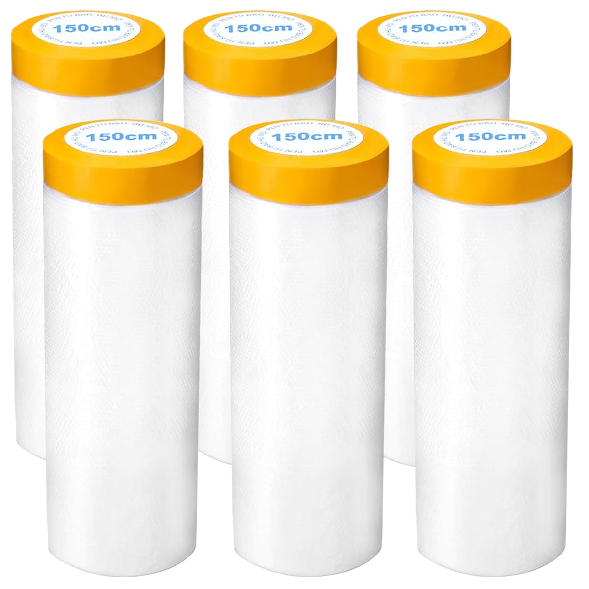 6 Pack Protective Masking Film with Tape 5 x 65 Ft Car Painters Plastic Sheeting Roll Tape and Drape Masking Film for Automotive Painting Covering Frames, Furniture, Auto Body