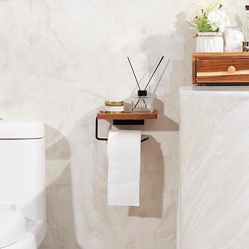 Miniatura 5 de Yangbaga Soporte de papel higiénico con estante almacenamiento de rollo de papel higiénico de baño con adhesivo y tornillo, accesorios de baño de