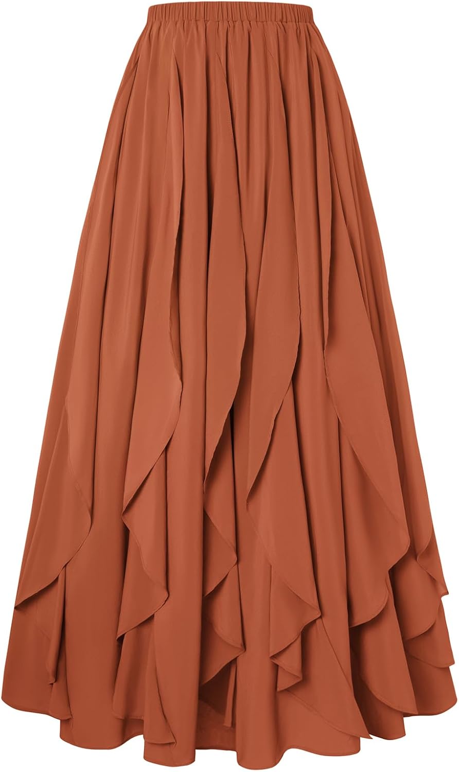 SCARLET DARKNESS Womens Boho Maxi Skirt 2026 Renaissance Long Skirt High Waist Ruffle Flowy Skirts