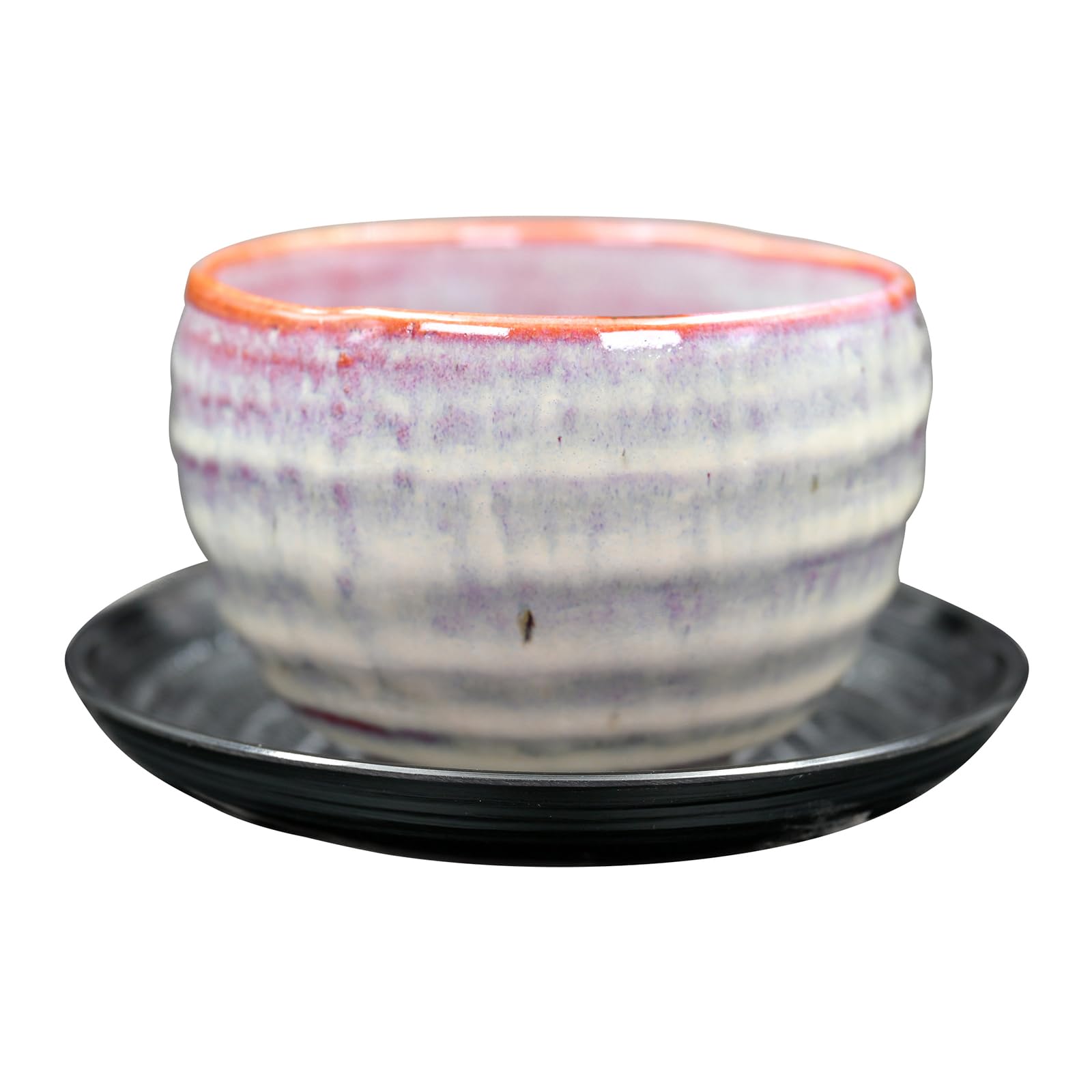 Mino Ware UM-00160 Matcha Rice Bowl, Tea Cup, Ceramic, Approx. Diameter 3.7 x Height 2.8 inches (9.5 x 7 cm), Approx. 8.5 fl oz (250 ml), Microwave, Dishwasher Safe, Includes Saucer, Loose Bowl, Red U