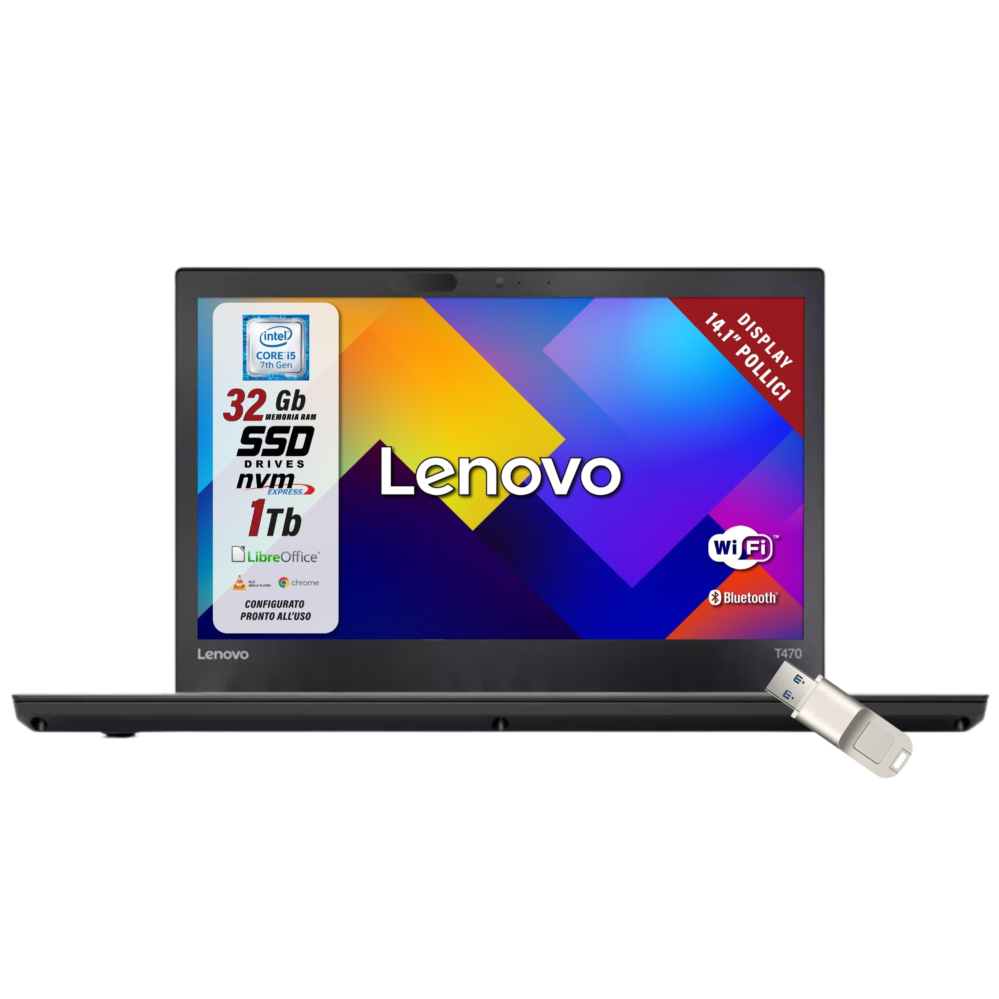 Lenovo Carbon X1, Pc Portatile Intel i5-5300U 2 Core 2.3Ghz, Ram 8Gb SSD 512Gb, Display 14.1" HD, Notebook Pronto all'uso con Libre Office, Win 11 (Ricondizionato)