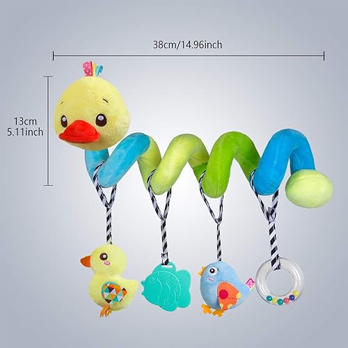 Miniatura 5 de Juguetes de asiento de coche para bebé, juguetes colgantes en espiral de actividad, juguetes de cuna de felpa con chirriante para niño o niña (pato)