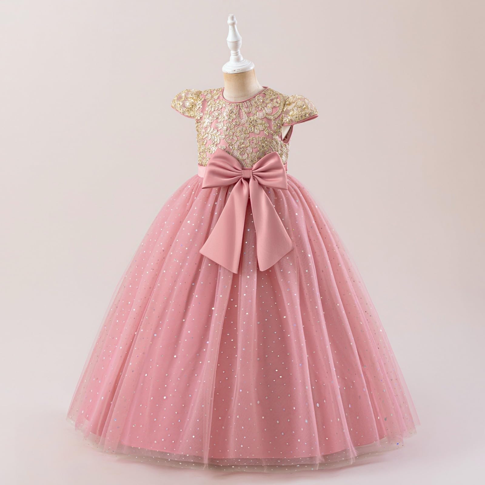 Vestido de niña de princesa, vestido de baile, vestido de tul, encaje bordado, lazo, línea A, vestido de fiesta, vestido de fiesta para bodas, fiestas, cumpleaños