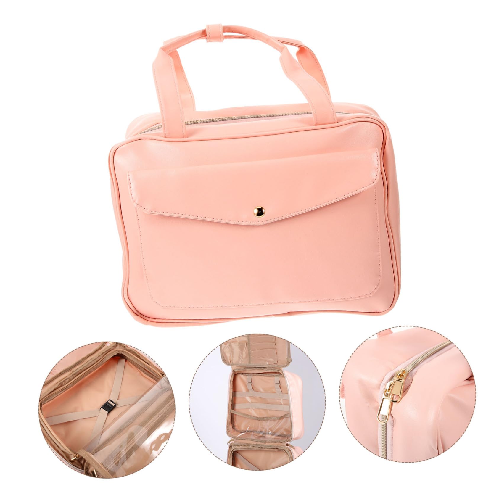 Borsa Toilette da Viaggio Rosa in Pu Manico e Gancio | Grande Capienza, Scomparti Multipli e Tasche, Portatile per Donne e Ragazze, Uso Outdoor e Viaggio