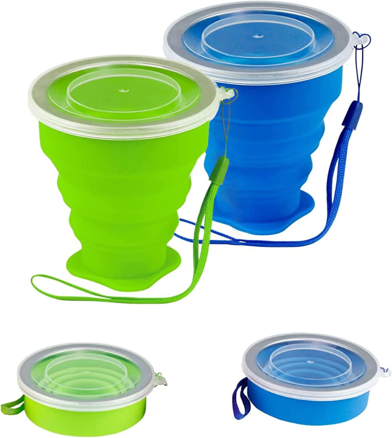 DQZSY Silicone Collapsible Travel Cup, Folding Camping Cup with Lid, Expandable