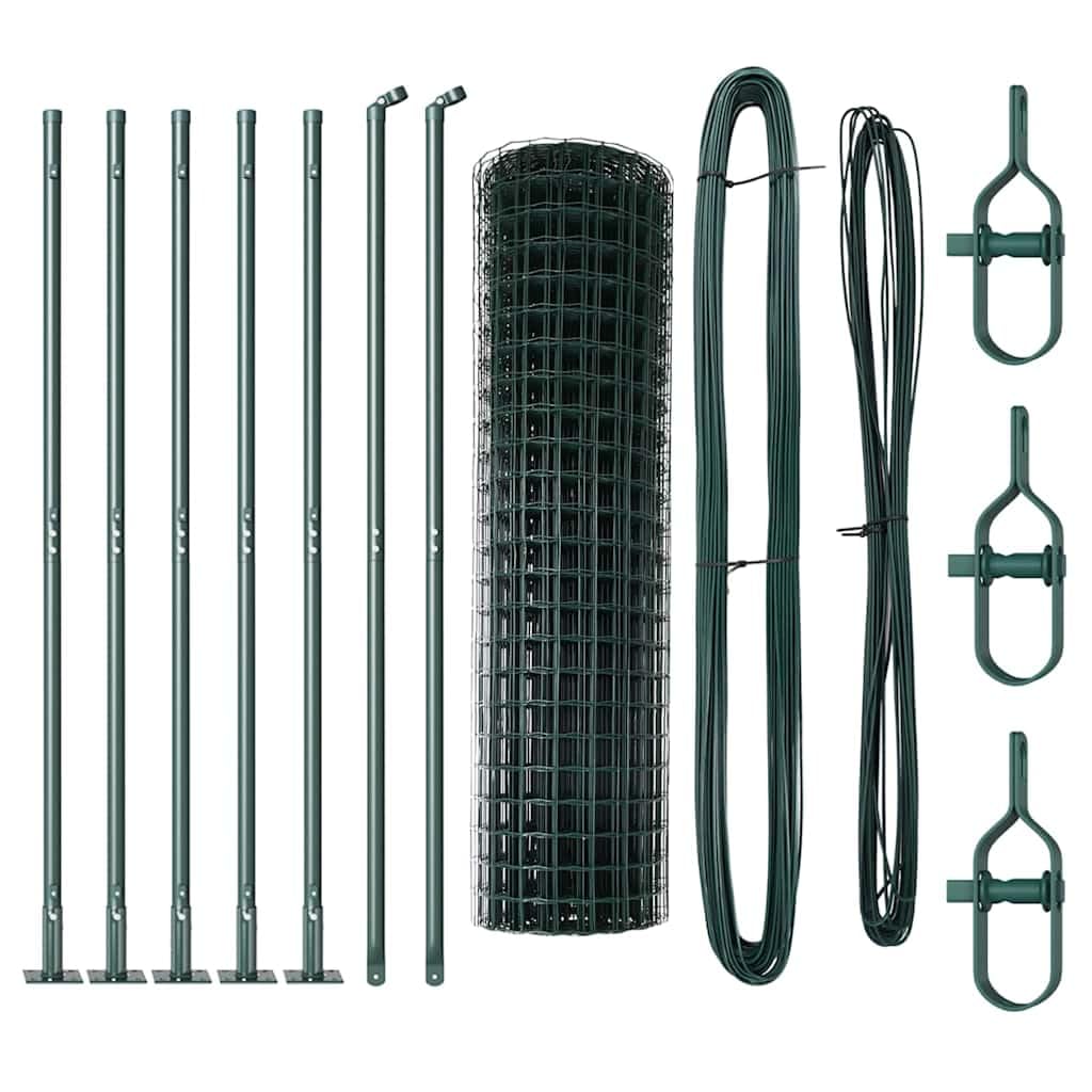 Valla de alambre soldada con base de hormigón verde, acero recubierto de PVC, 10 x 1 m, con 5 postes, postes angulares, tapas de plástico, alambre tensor y accesorios de montaje, para jardín