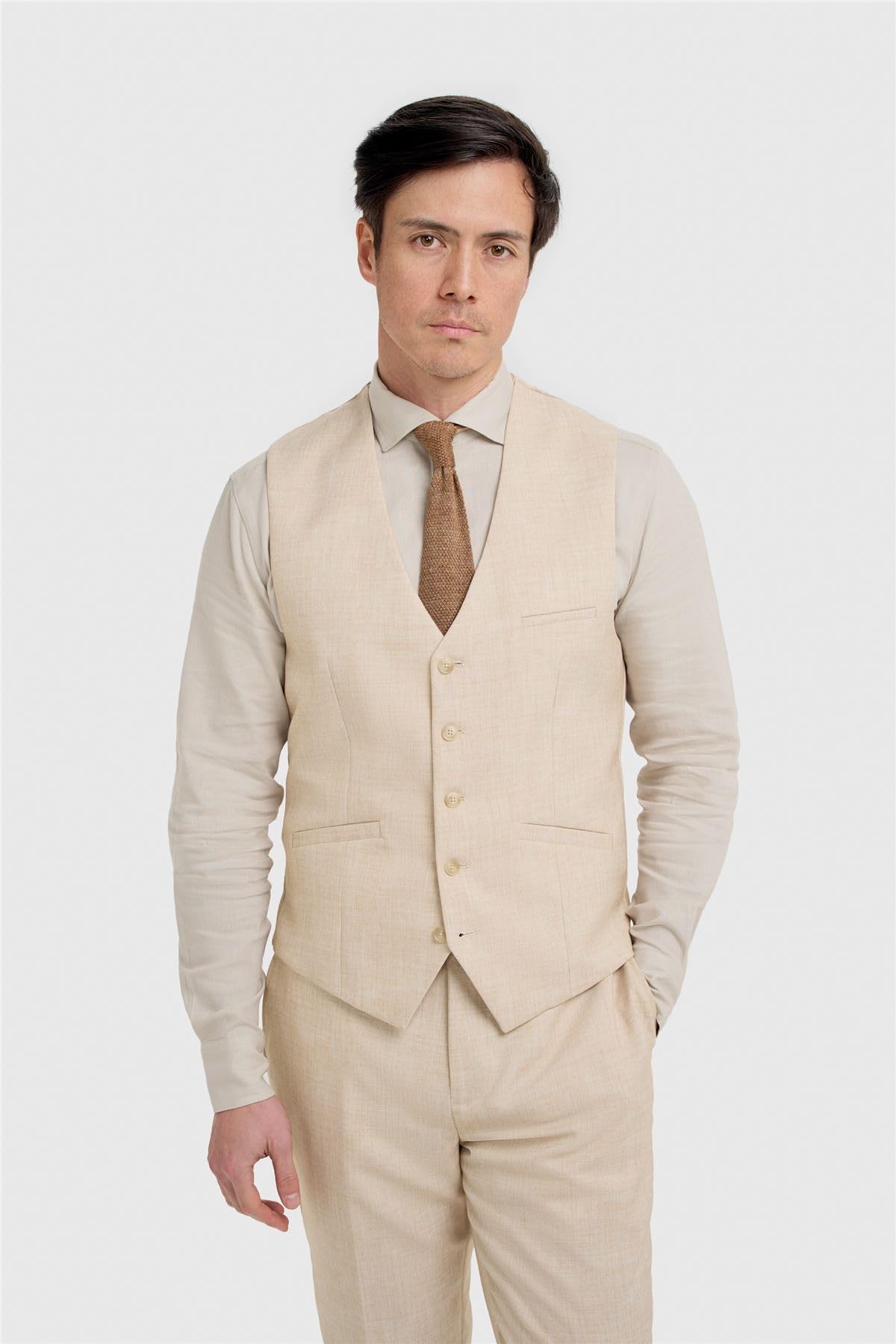 TruClothing Gilet da uomo beige micro-strutturato gilet formale