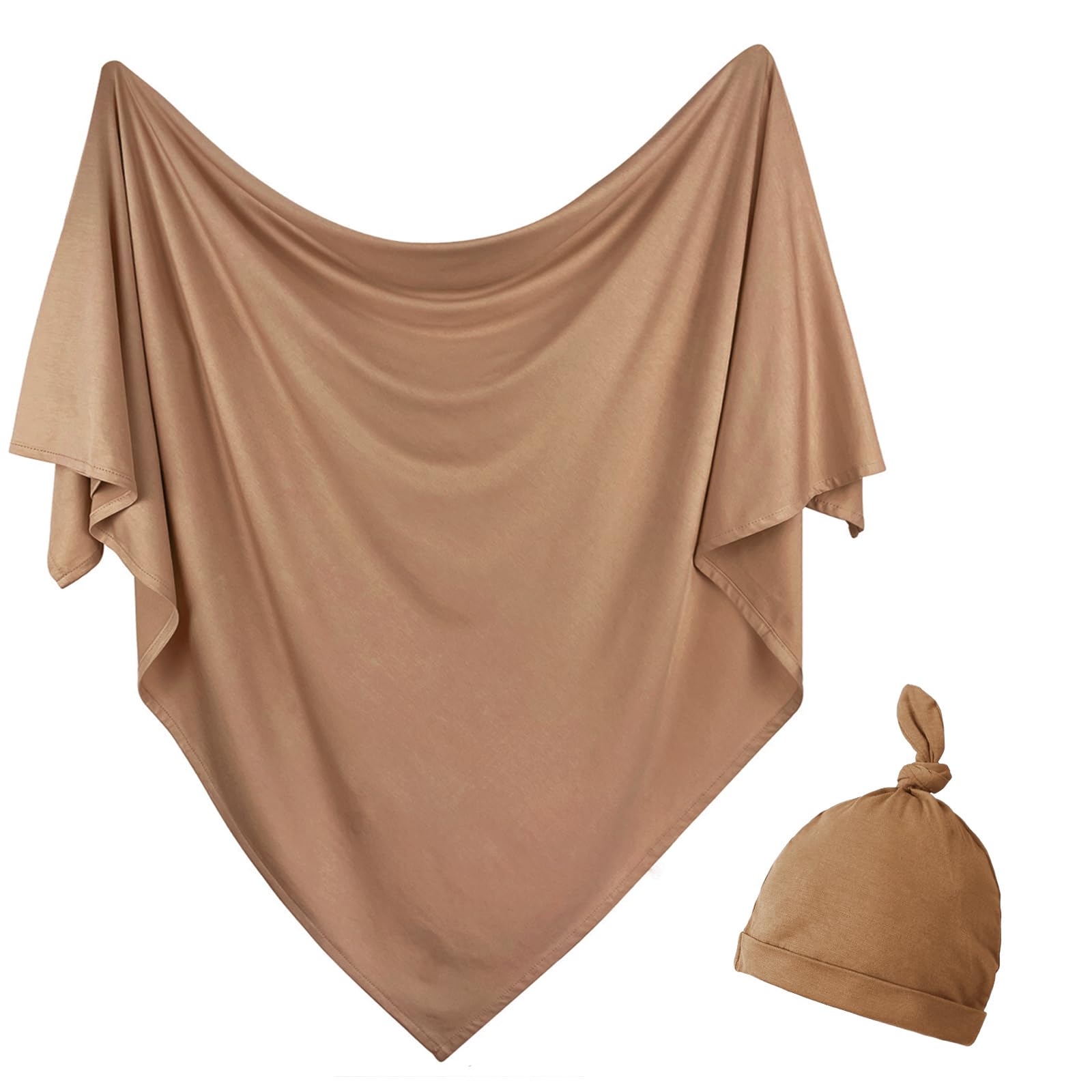 OWLOWLA Newborn Swaddle Set Stretch Wrap Swaddle Receiving Blanket for Baby Boy Girl(Copper)