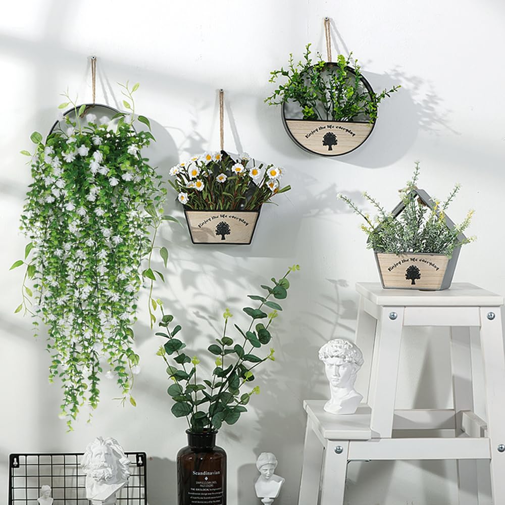 Flores colgantes artificiales, 4 piezas de eucalipto falsas de vid de flores sintéticas, guirnalda de plantas de plástico para interiores y exteriores, pared, jardín, boda, decoración de 2