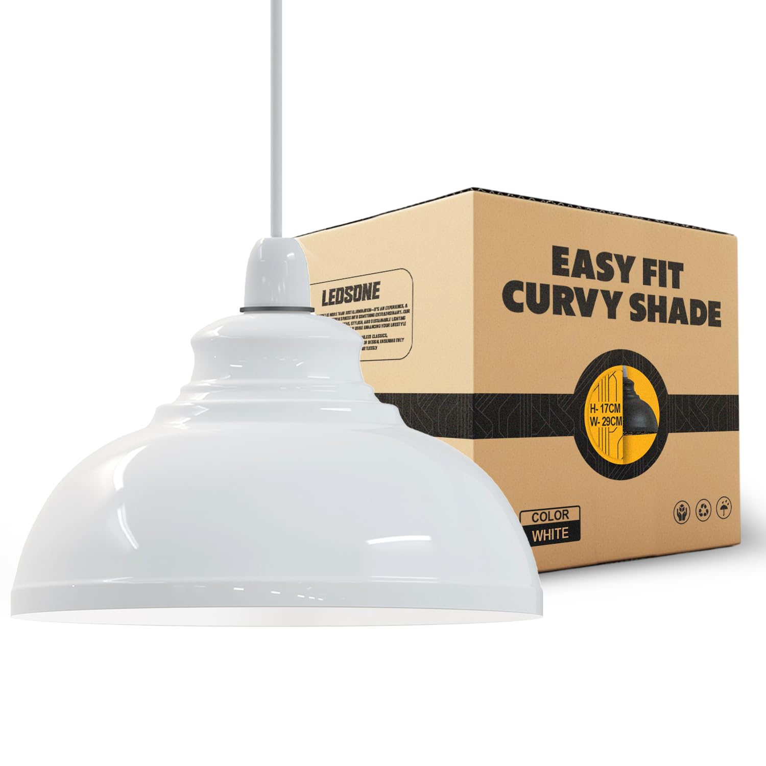 LEDSONE Retro White Metal Ceiling Lampshade 29cm Easy Fit Modern Hanging Pendant Lightshade for Bedroom Dining Room Hallway Office Industrial Kitchen Restaurant Bar