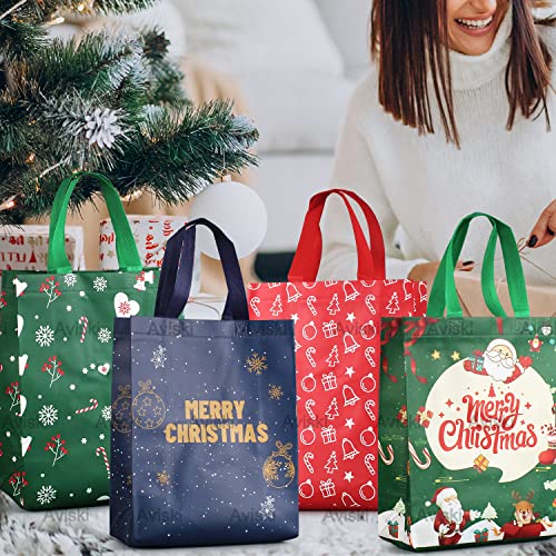 Lot de 4 sacs cadeaux de Noël avec poignées, sacs de Noël multifonctionnels en tissu non tissé pour emballage cadeau, fournitures de fête de Noël, 31 × 25 × 11,5 cm - Image 6