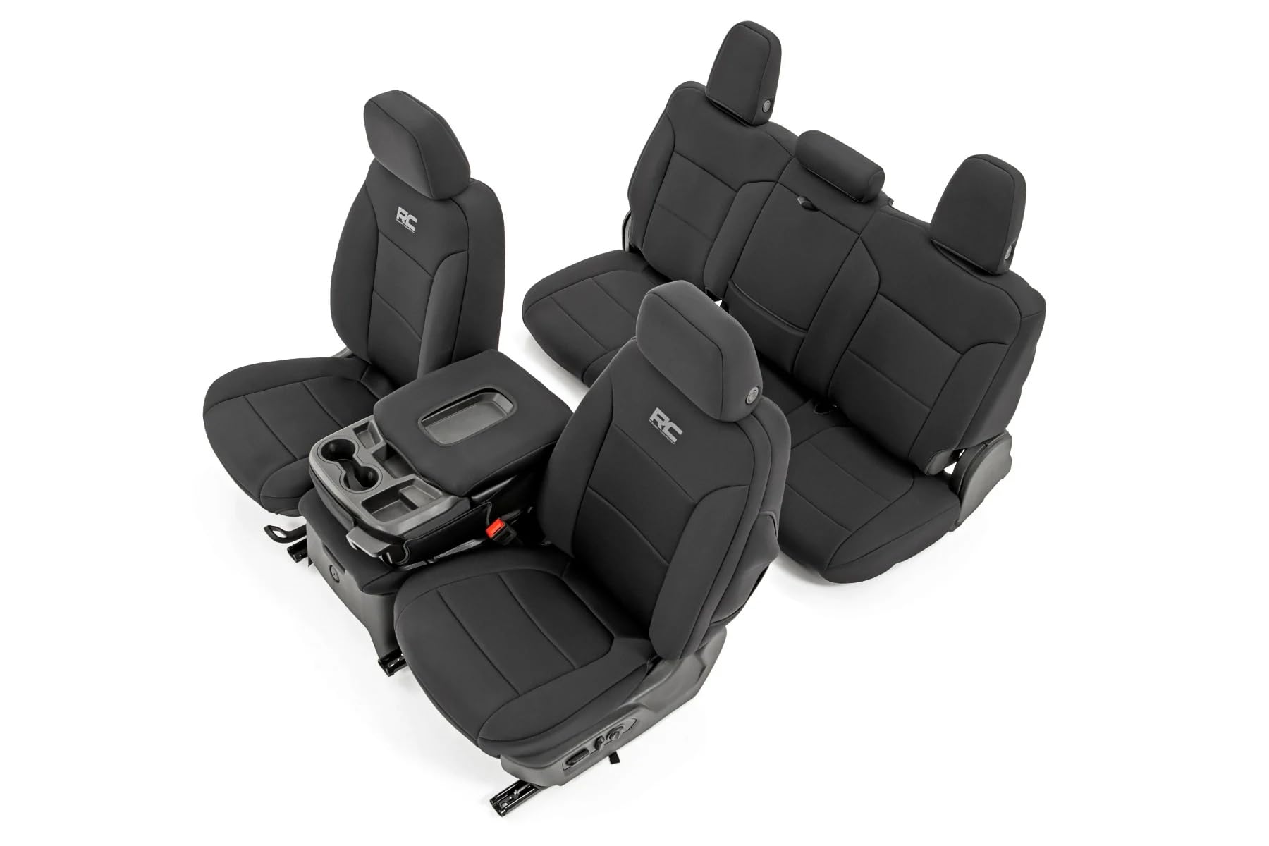 Rough Country Neoprene Seat Covers for Chevy Silverado/GMC Sierra 1500 (2019–2026) w/Rear Cup Holder - Waterproof, UV-Resistant, Foam Padded, Front & Rear Row Cover Set