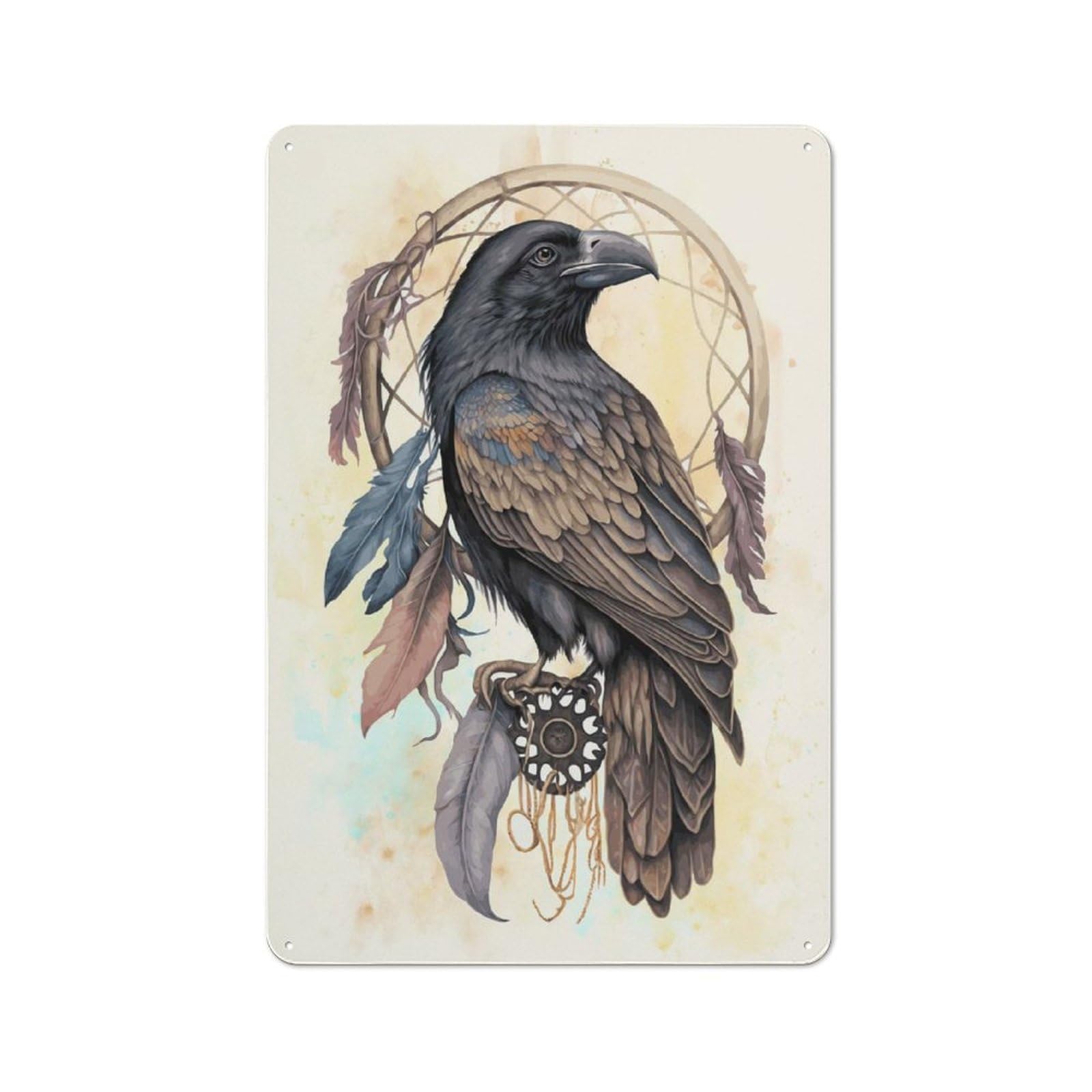 Junmoney Native American Raven Art 30X20cm Vintage Tin Sign With For Hobby Room Or Studio, For Winter Interiors And Metal Sign Collectors