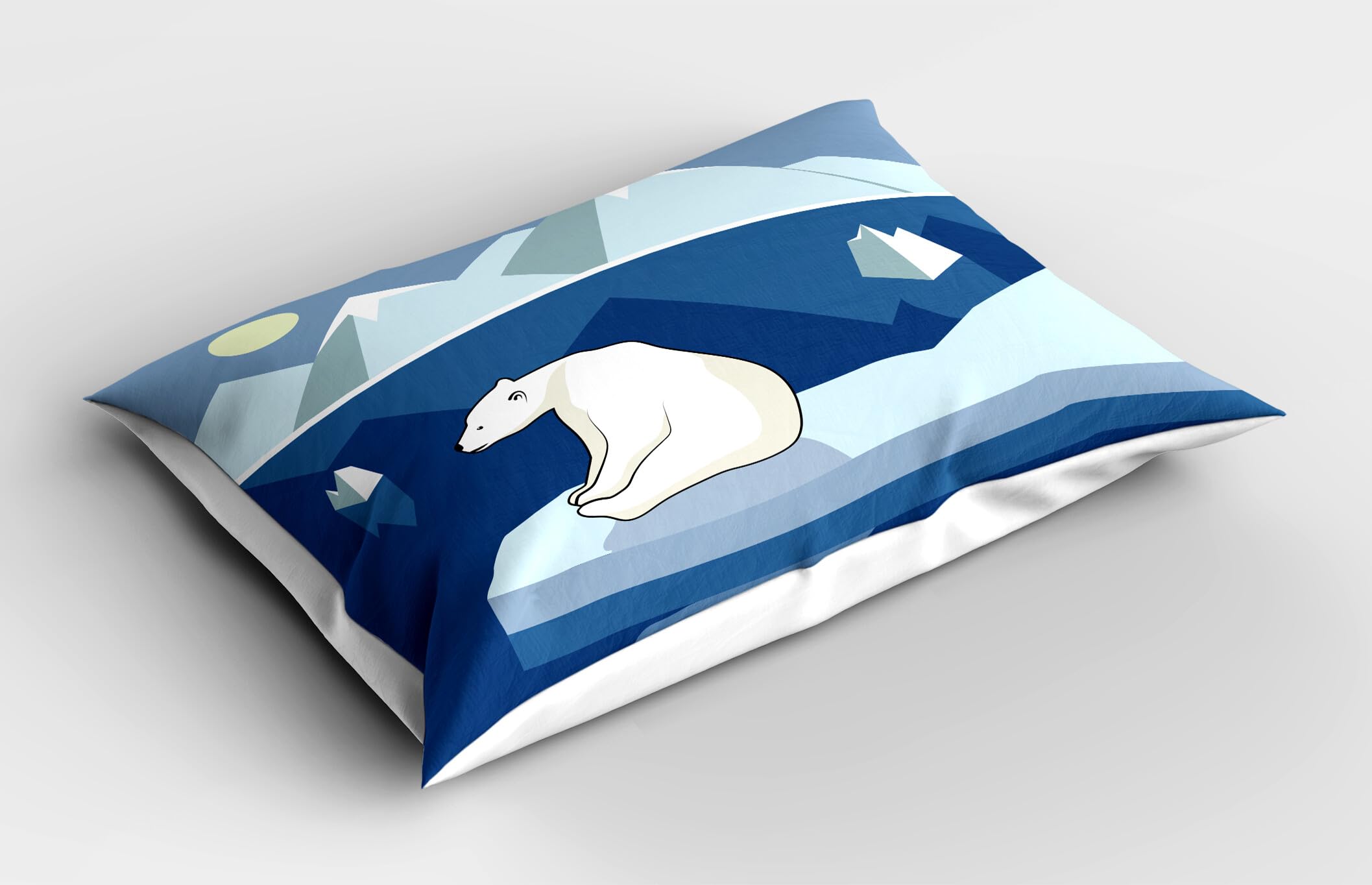 Ambesonne Polar Bear Pillow Sham Set of 2, Lonely Bear on Iceberg Watching The Night Polar Landscape Panorama, Quality Microfiber Bedding Item for All Seasons, 26