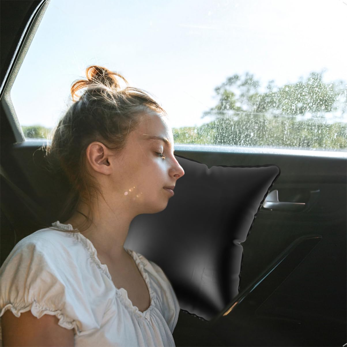 IMIKEYA Cuscino Gonfiabile Nero da Viaggio e Campeggio in Pvc Altezza Regolabile e Resistente All'acqua, per Auto e Attività All'aperto