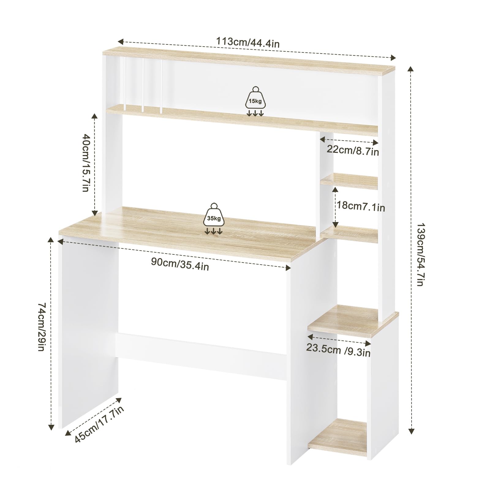 eSituro Bureau avec Étagères, 113x45x139 cm, Blanc et Chêne