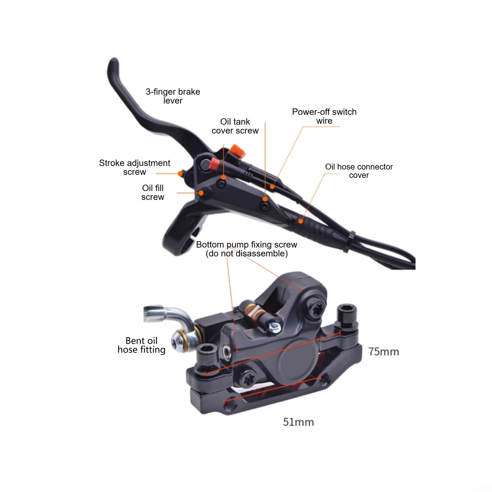 Hamulec Hydrauliczny Tarczowy Przód 160mm 1.8mm Do E-Bike