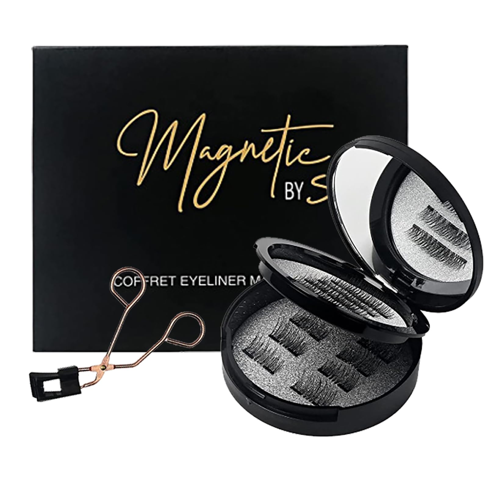 Joyeee Pestañas magnéticas con delineador de ojos, 8 pares de pestañas postizas reutilizables, pestañas individuales 3D de aspecto natural con pinzas aplicadoras, kit de extensión de pestañas DIY