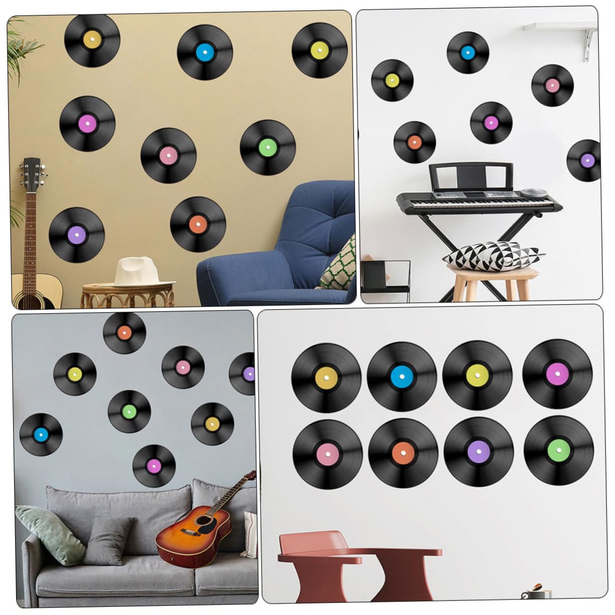 SHINEOFI 3 Set Adesivo da parete per in vinile decorazione di da parete annata adesivi decorazione della parete CD arredamento della stanza della musica Adesivo a parete pvc