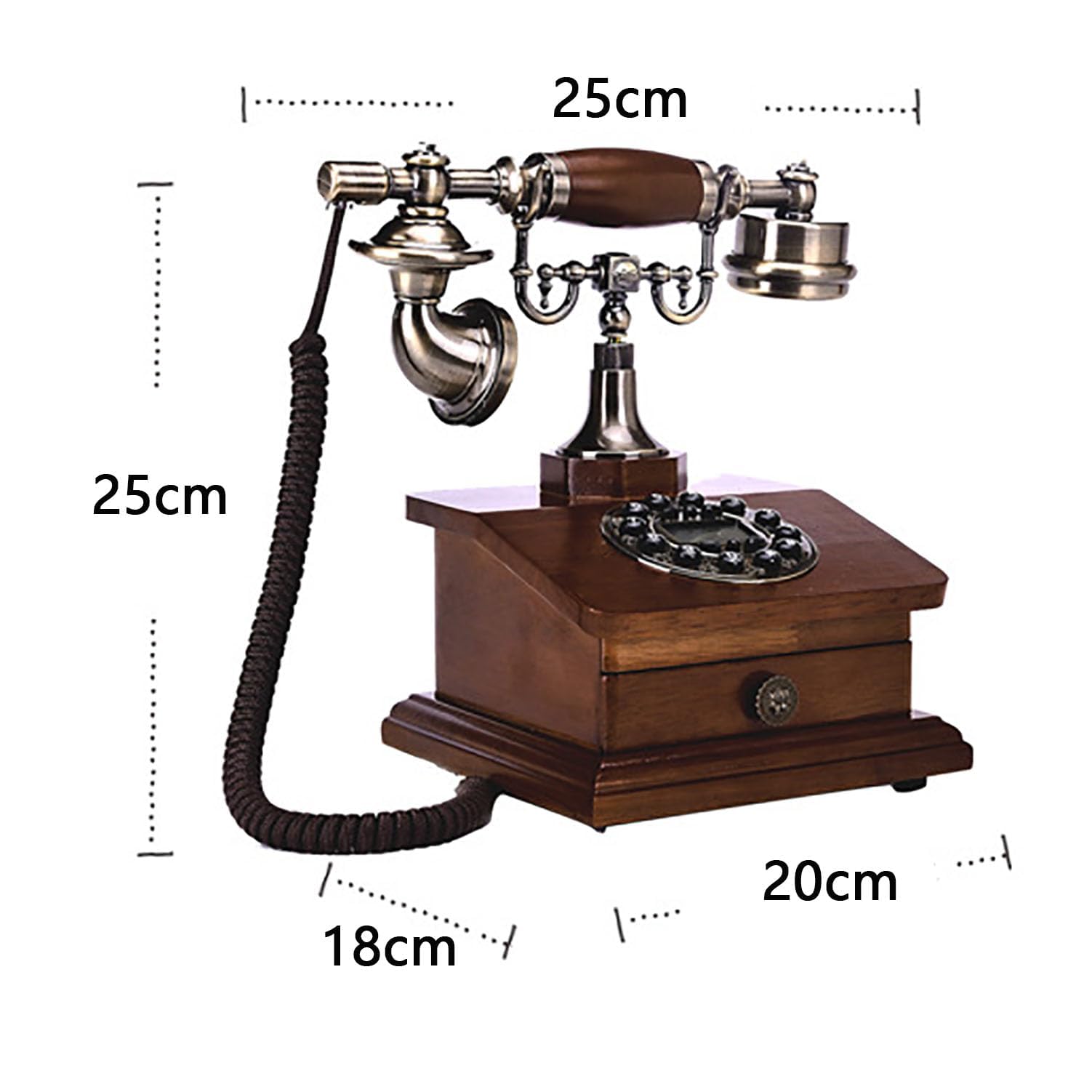 Telefon stacjonarny w stylu vintage, retro telefon przewodowy z drewnianymi szufladami, ergonomiczne uchwyty, wytrzymały do biura, domu, hotelu, galerii