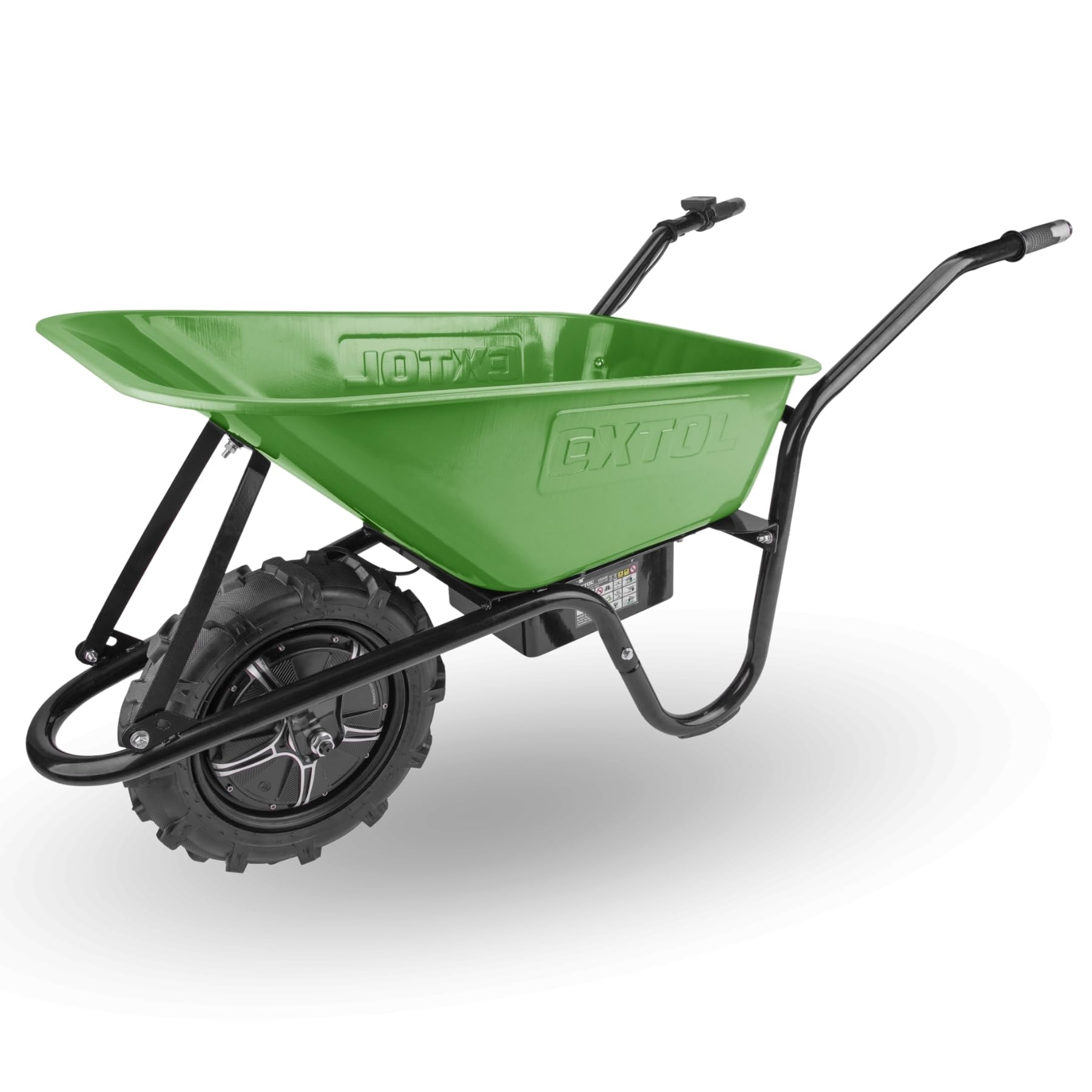 Extol Craft elektrische Schubkarre mit Akku, 500 W, 80 L Mulde & 150 kg Traglast, leistungsfähige Motorschubkarre, Offroad-taugliche Akkuschubkarre, mit Zwei 12V Blei Batterien