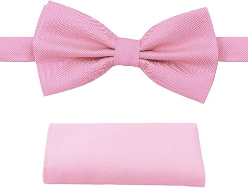 Dan Smith Pajarita Para Boda Rosa A Cuadros Preatados Pajaritas Bolsillo Cuadrado Poliéster Algodón 25.6 "-Cuello Clip-On Ajustable Campesino