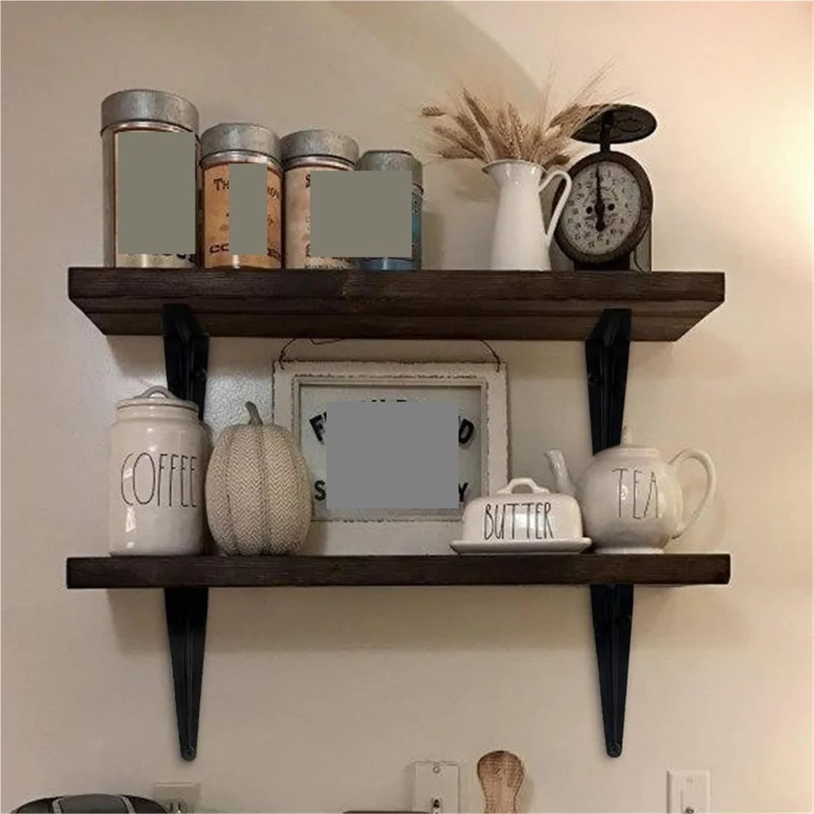 Soportes en L for estante, soporte flotante de 8 pulgadas, acero negro resistente for montaje pared decorativo, ángulo junta con tornillos, 6 uds Para Montaje(6x8inch-10PCS)