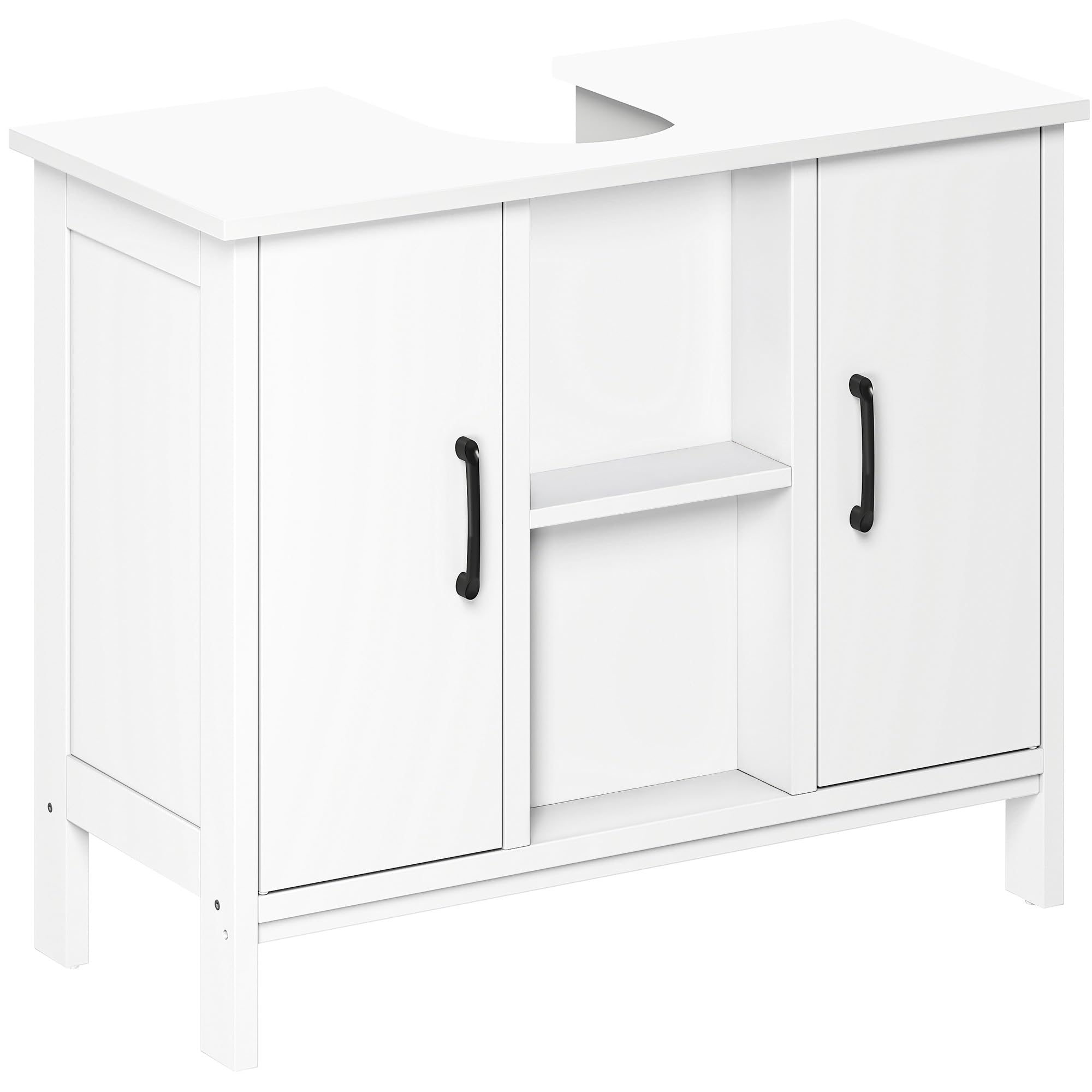YITAHOME waschbeckenunterschrank mit Zwei geschlossene Schrankelemente, Bad unterschrank 70 cm breit, badezimmerschrank mit offenen Regalen, unterschrank waschbecken, Weiss