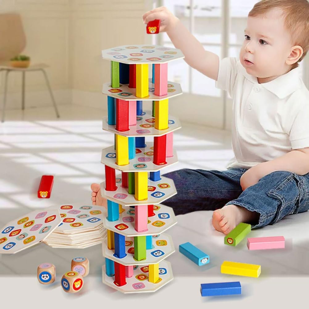Jouet Construction Bois Montessori 3 en 1 coloré empiler équilibrer