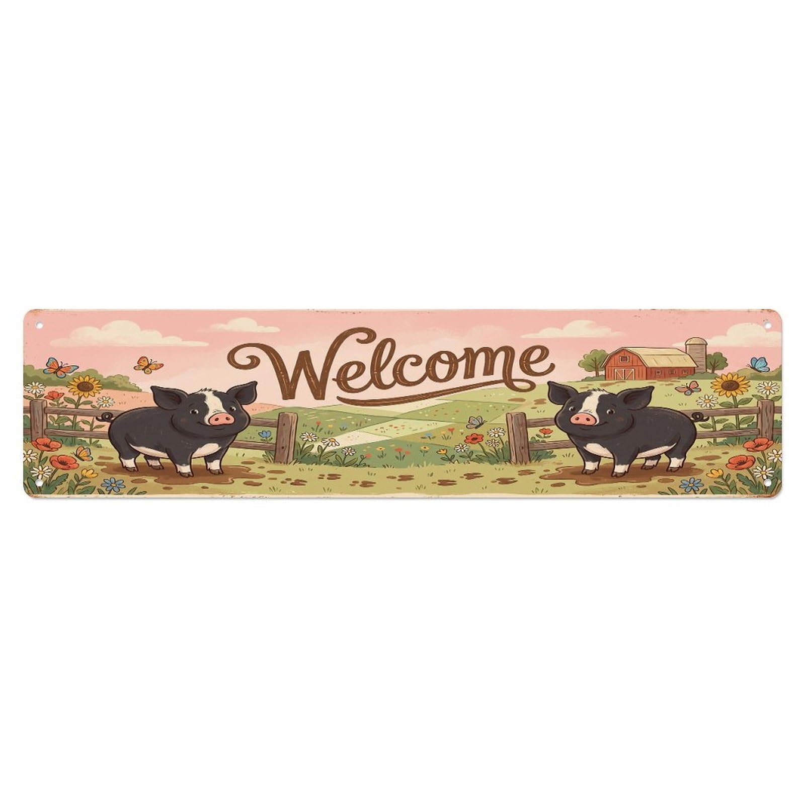 Olhnbad 4X16inch(10X40cm) Vintage Welcome Berkshire Pig Metal Tin Sign
