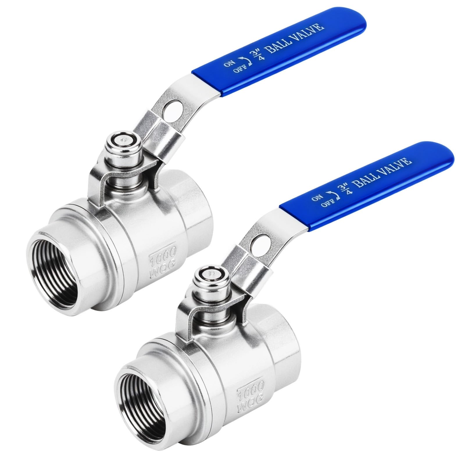 Photo 1 of 2 Pack 3/4'' Ball Valves NPT Female Stainless Steel 304 Full Port Locking Ball Valve Handle, Heavy Duty Shut Off Valve for Home and Industrial (3/4 Inch)