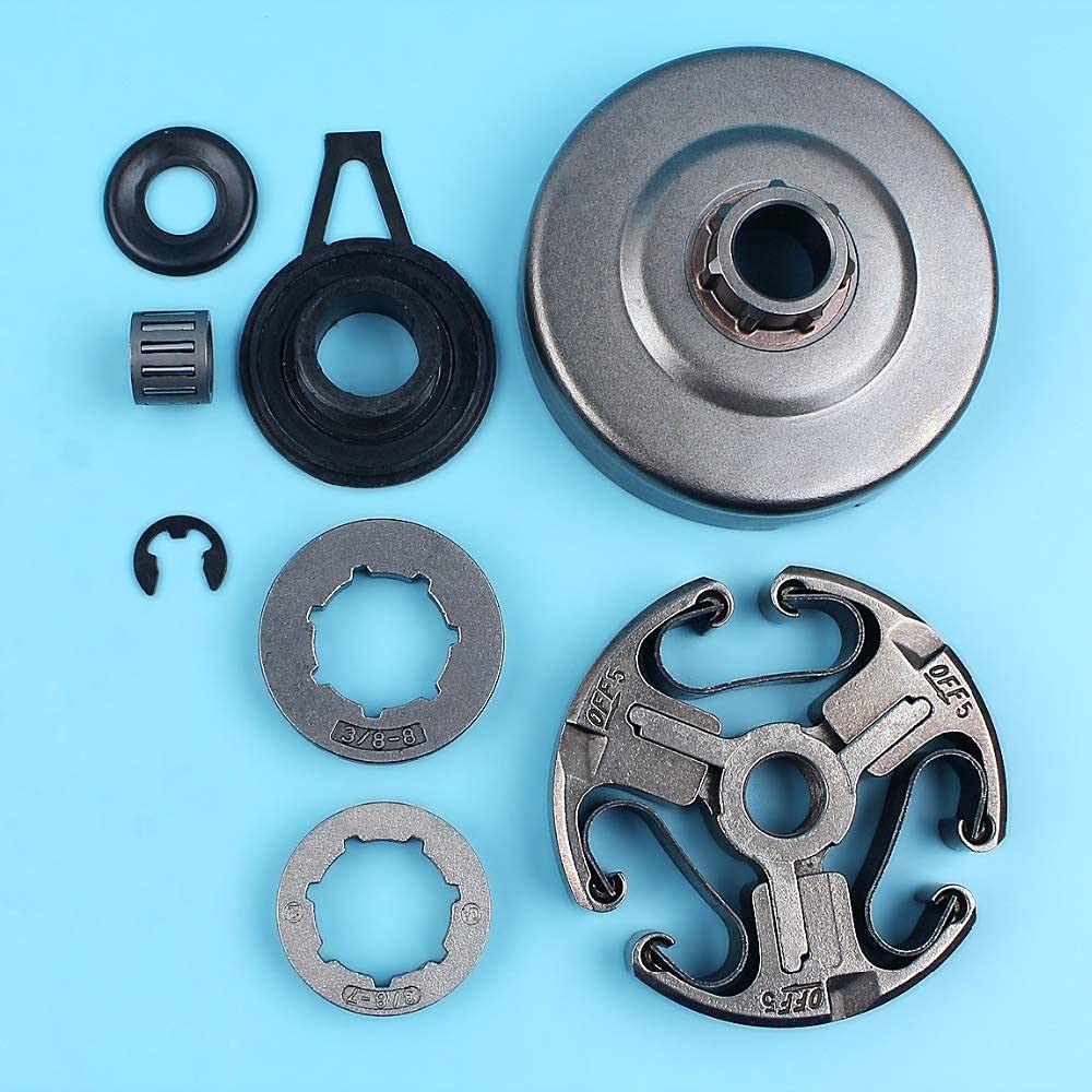 Kit de Tambor de Embrague de Rueda Dentada de llanta de 3/8 "7T 8T Compatible con Motosierra Husqvarna 365372 372XP 371362 con Clip de arandela de cojinete de Aguja de Engranaje helicoidal